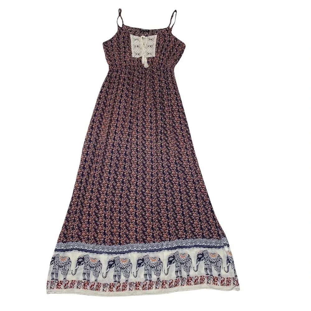 INDULGE In Style Boho Printed Crochet Maxi Dress